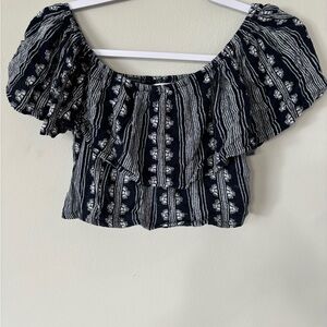 Navy and White Striped Women's Top